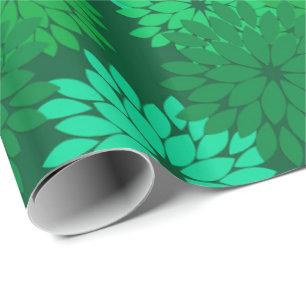 Modern Floral Kimono Print, Emerald and Jade Green Cadeaupapier