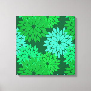 Modern Floral Kimono Print, Emerald and Jade Green Canvas Afdruk