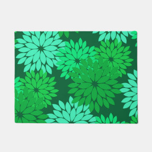 Modern Floral Kimono Print, Emerald and Jade Green Deurmat