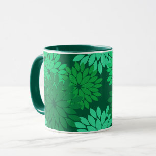 Modern Floral Kimono Print, Emerald and Jade Green Mok