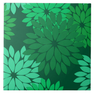 Modern Floral Kimono Print, Emerald and Jade Green Tegeltje