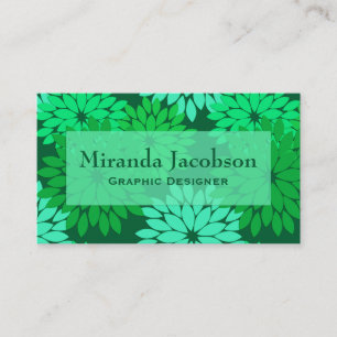 Modern Floral Kimono Print, Emerald and Jade Green Visitekaartje