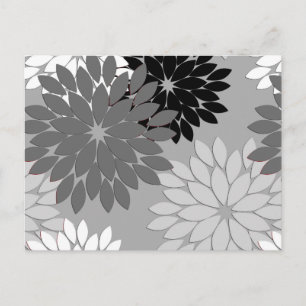 Modern Floral Kimono Print, grijs, zwart en wit Briefkaart