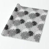 Modern Floral Kimono Print, grijs, zwart en wit Cadeaupapier (Uitgerold)