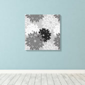 Modern Floral Kimono Print, grijs, zwart en wit Canvas Afdruk (Insitu (Houten vloer))