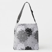 Modern Floral Kimono Print, grijs, zwart en wit Crossbody Tas (Achterkant)