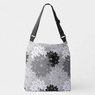 Modern Floral Kimono Print, grijs, zwart en wit Crossbody Tas