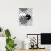 Modern Floral Kimono Print, grijs, zwart en wit Poster (Thuiskantoor)