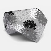 Modern Floral Kimono Print, grijs, zwart en wit Stropdas (Opgerold)
