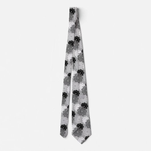Modern Floral Kimono Print, grijs, zwart en wit Stropdas (Achterkant)