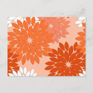 Modern Floral Kimono Print, koraal Sinaasappel op  Briefkaart