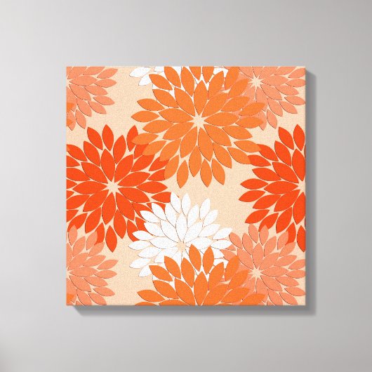 Modern Floral Kimono Print, koraal Sinaasappel op  Canvas Afdruk (Voorkant)