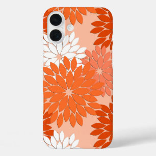 Modern Floral Kimono Print, koraal Sinaasappel op  iPhone 16 Plus Hoesje