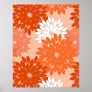 Modern Floral Kimono Print, koraal Sinaasappel op Poster