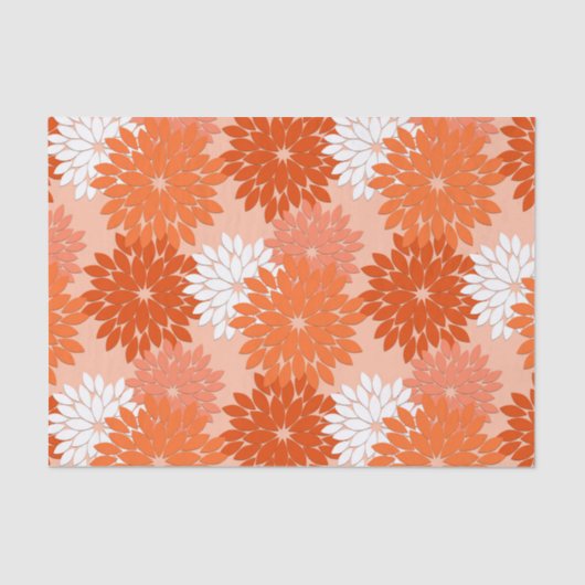 Modern Floral Kimono Print, koraal Sinaasappel op Tissuepapier (Voorkant)