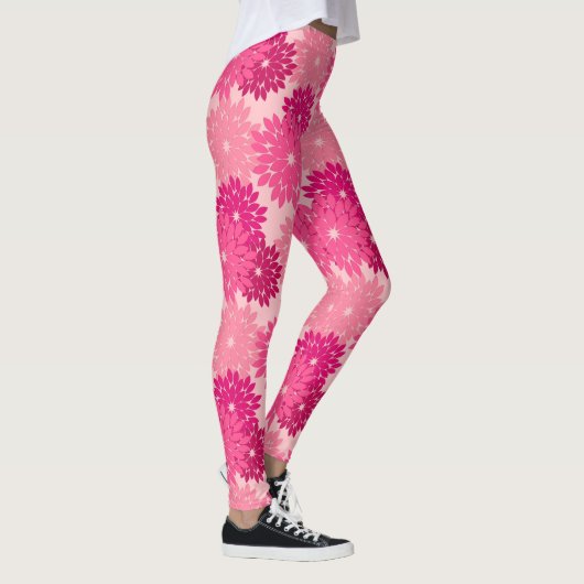 Modern Floral Kimono Print, koraalroze Leggings (Rechts)