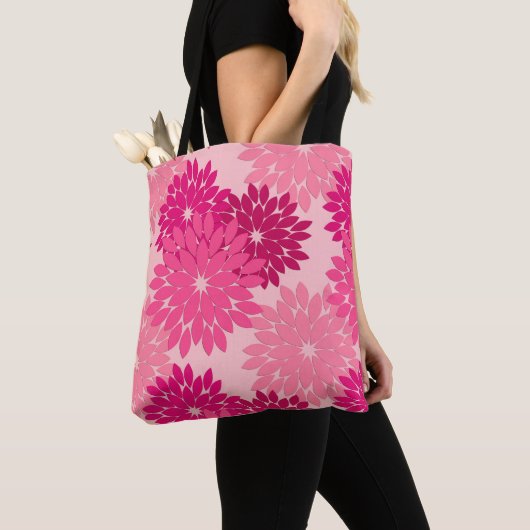 Modern Floral Kimono Print, koraalroze Tote Bag (Dichtbij)