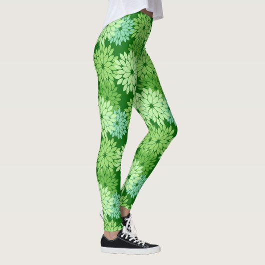 Modern Floral Kimono Print, Lime Green Leggings (Rechts)