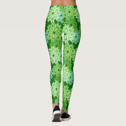 Modern Floral Kimono Print, Lime Green Leggings (Achterkant)
