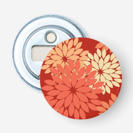 Modern Floral Kimono Print, Mandarijns Oranje Button Flesopener (Voorkant)
