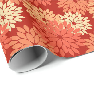 Modern Floral Kimono Print, Mandarijns Oranje Cadeaupapier