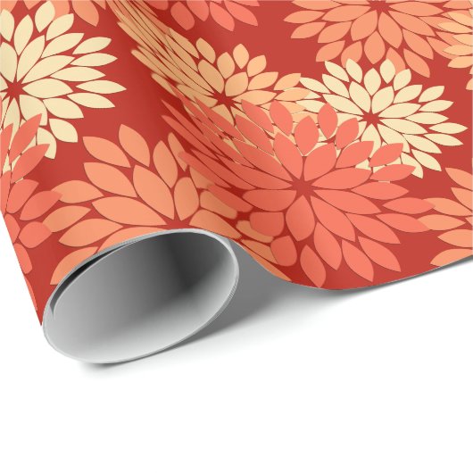 Modern Floral Kimono Print, Mandarijns Oranje Cadeaupapier (Rol Hoek)