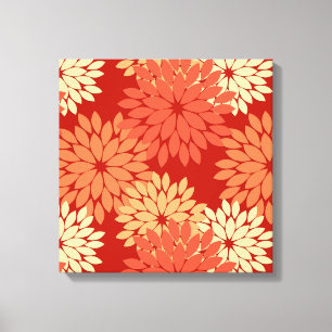 Modern Floral Kimono Print, Mandarijns Oranje Canvas Afdruk