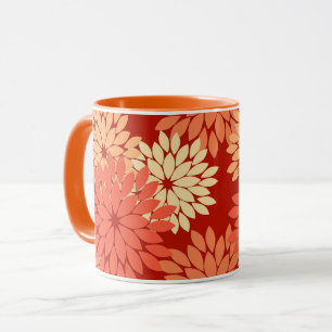 Modern Floral Kimono Print, Mandarijns Oranje Mok