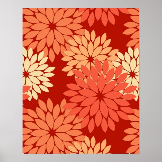 Modern Floral Kimono Print, Mandarijns Oranje Poster (Voorkant)
