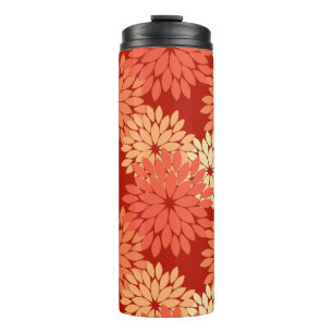 Modern Floral Kimono Print, Mandarijns Oranje Thermosbeker