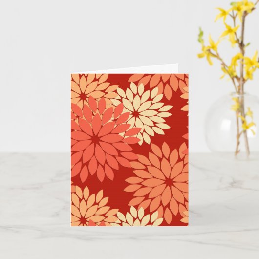 Modern Floral Kimono Print, Mandarijnse Oranje kaa Kaart (Gele Bloem)