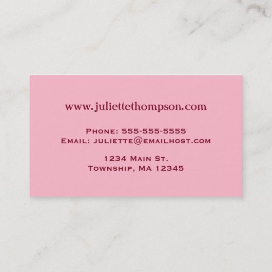 Modern Floral Kimono Print, Roze en Bourgogne Visitekaartje (Achterkant)