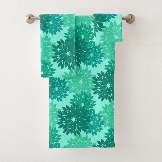 Modern Floral Kimono Print, Turquoise, Blauwgroen  Bad Handdoek (Insitu)