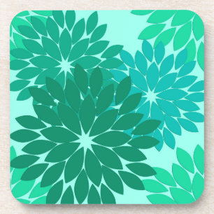 Modern Floral Kimono Print, Turquoise, Blauwgroen  Bier Onderzetter