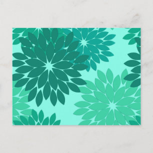Modern Floral Kimono Print, Turquoise, Blauwgroen  Briefkaart