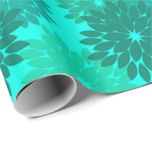 Modern Floral Kimono Print, Turquoise, Blauwgroen  Cadeaupapier