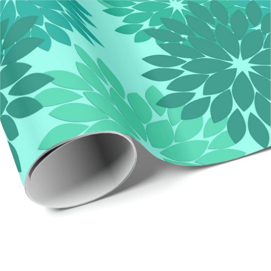Modern Floral Kimono Print, Turquoise, Blauwgroen  Cadeaupapier (Rol Hoek)