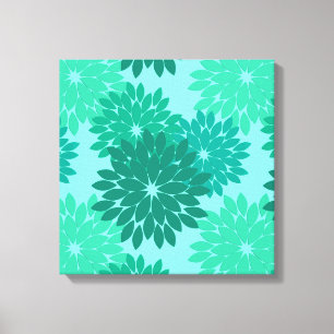 Modern Floral Kimono Print, Turquoise, Blauwgroen Canvas Afdruk
