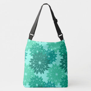 Modern Floral Kimono Print, Turquoise, Blauwgroen  Crossbody Tas