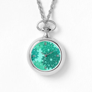 Modern Floral Kimono Print, Turquoise, Blauwgroen  Horloge