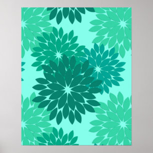 Modern Floral Kimono Print, Turquoise, Blauwgroen  Poster