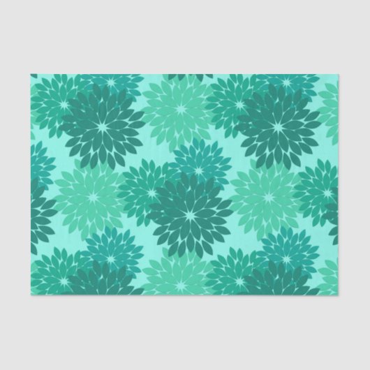 Modern Floral Kimono Print, Turquoise, Blauwgroen Tissuepapier (Voorkant)