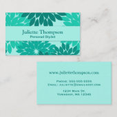 Modern Floral Kimono Print, Turquoise, Blauwgroen  Visitekaartje (Voorkant / Achterkant)