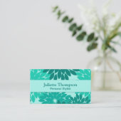 Modern Floral Kimono Print, Turquoise, Blauwgroen  Visitekaartje (Staand voorkant)