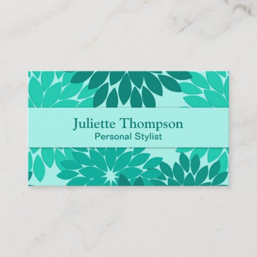 Modern Floral Kimono Print, Turquoise, Blauwgroen  Visitekaartje (Voorkant)
