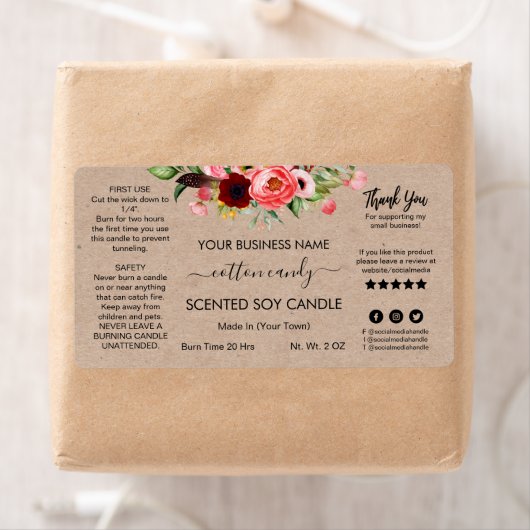 Modern Floral Kraft Scented Soy Candle Labels (Insitu)