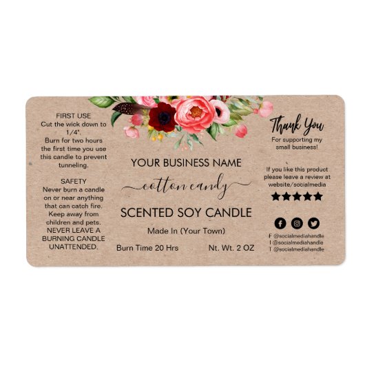 Modern Floral Kraft Scented Soy Candle Labels (Voorkant)