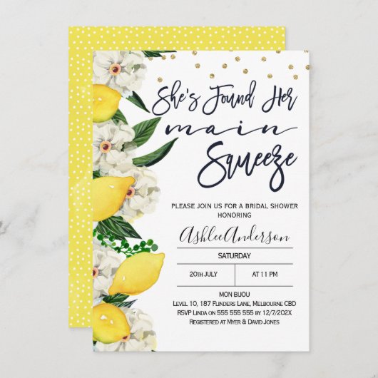 Modern Floral Lemon Main Squeeze Vrijgezellenfeest Kaart (Voorkant / Achterkant)