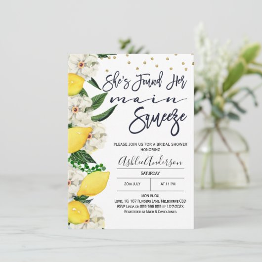 Modern Floral Lemon Main Squeeze Vrijgezellenfeest Kaart (Staand voorkant)