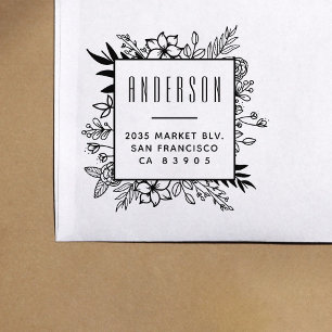 Modern Floral Lijst Familienaam Return Address Rubberstempel